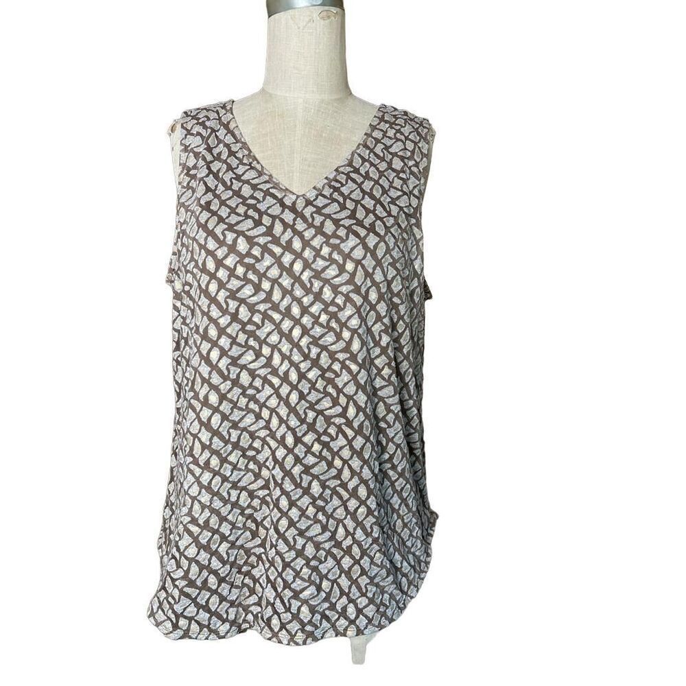 Traveller's Collection by Chico's Organic Earthy Pattern Tank Top with Gold Deta